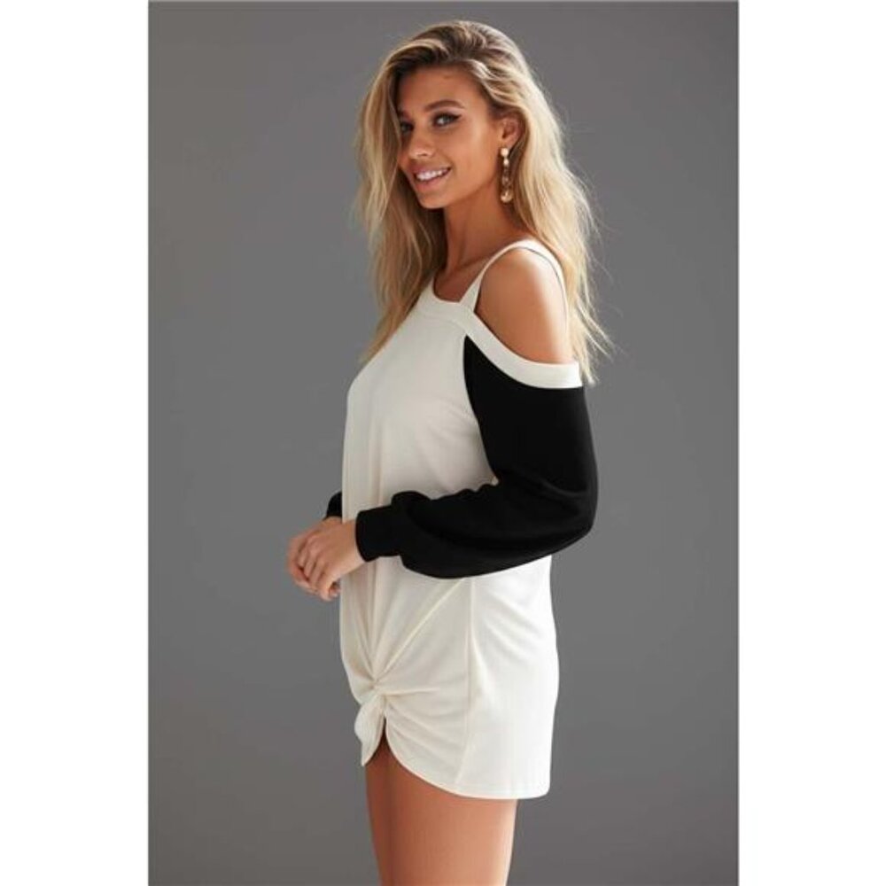 BiBi French Terry Knit Color Block One Shoulder Top - Picture 3 of 3